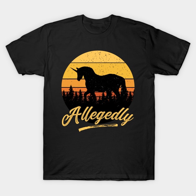 Allegedly Unicorn Funny Retro Distressed Sunset T-Shirt by BadDesignCo